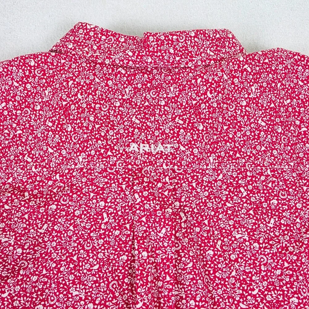 Ariat Red Floral Print Casual Button-Down Shirt - Picture 6 of 9